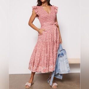 Cleobella Rita Ankle Dress Pink Tan Size Medium